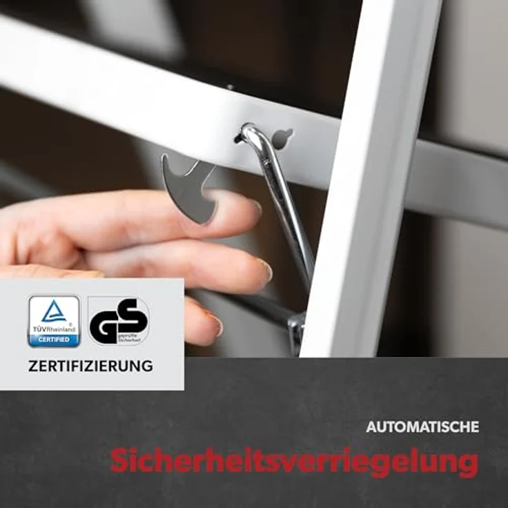 siwitec Klapptritt aus Stahl mit 3 Stufen, Weiss, kleine Leiter mit Anti-Rutschmatten, 150 kg Traglast, TÜV/GS Zertifiziert,Klappleiter, Tritthocker – Bild 5