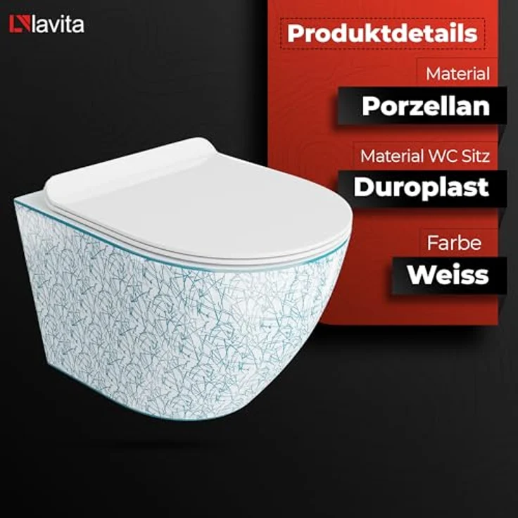 lavita Wand-WC Sofi Slim Kresz | Hänge Toilette | Spülrandlos | Absenkautomatik | 365x490x395 mm | Weiß/Blue – Bild 3