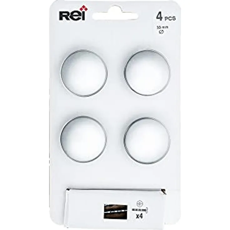 REI Blister mit 4 runden Möbelknöpfen aus Zamak, matt verchromt, Ø33mm, ergonomische Design für Türen und Schubladen