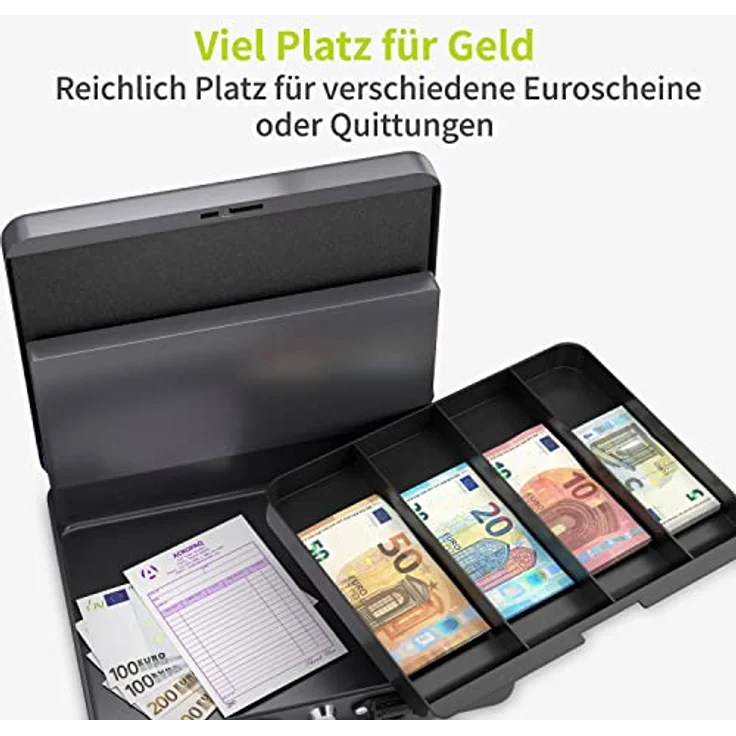 ACROPAQ Geldkassette - Abschließbar, Mit Münzzählbrett, 30 x 24,5 x 9 cm, Mit 2 Schlüsseln, Premium Gehäuse - Geldkasse, Haushaltskasse - Grau, Premium Groß – Bild 5
