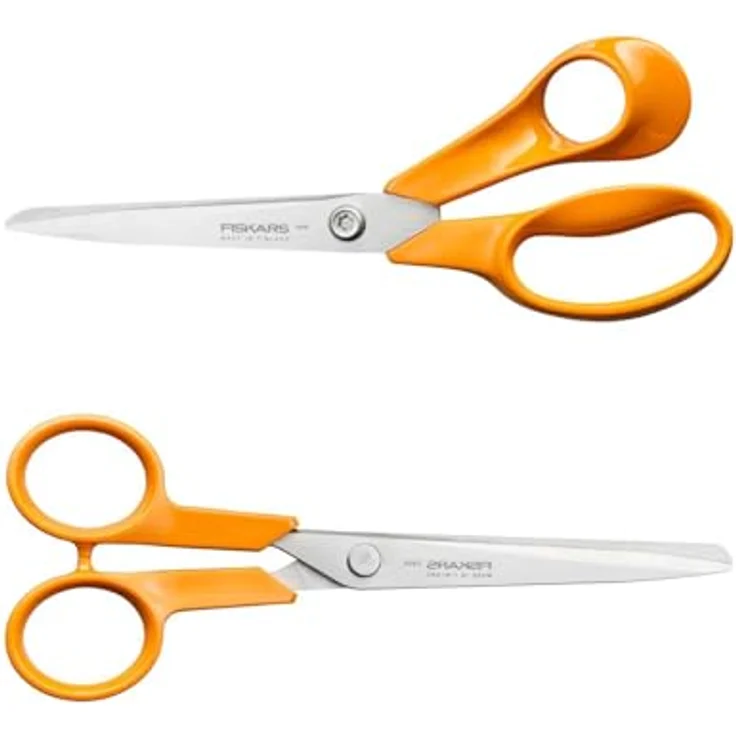 Fiskars Classic Universalscheren-Set, 21 cm + 16 cm, Präzisionsklingen aus rostfreiem Stahl, ergonomische Griffe, ideal für Papier und Stoff, spülmaschinengeeignet, plastikfreie Verpackung – Bild 1