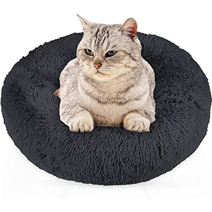 Intirilife flauschiges Plüsch Haustierbett in Dunkel Grau Durchmesser 80 cm - Weiches rundes rutschfestes Hundebett Katzenbett Kissen komfortables Hundesofa Katzensofa für Hunde und Katzen – Bild 2