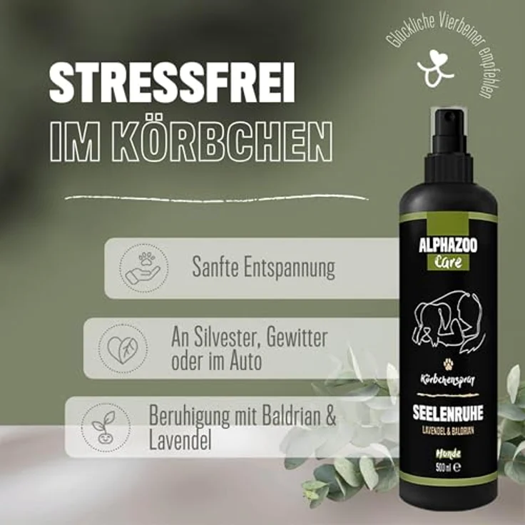 ALPHAZOO Seelenruhe Körbchenspray 100ml, Natürliches Anti-Stress Beruhigungsmittel mit Baldrian für Hunde – Bild 2