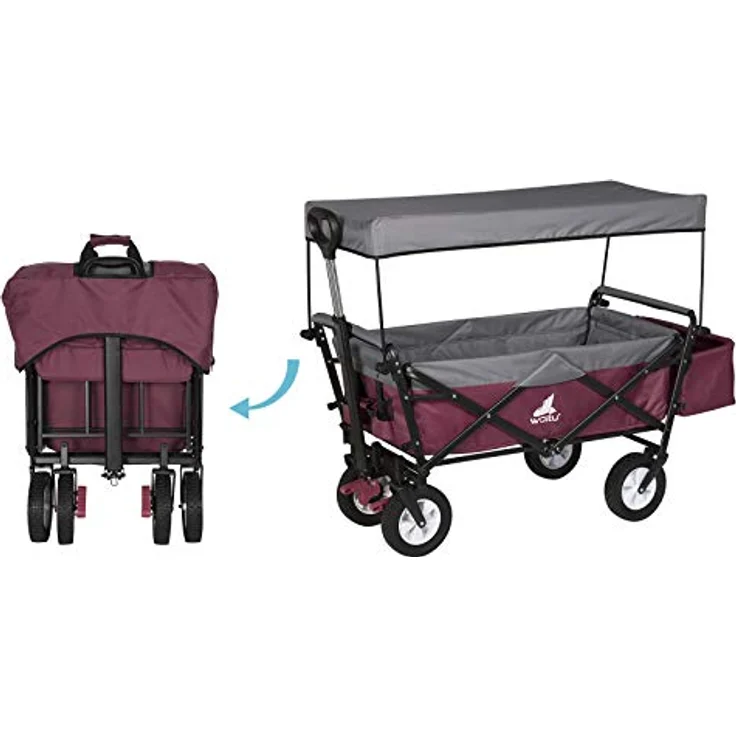 WOLTU Faltbarer Bollerwagen XXL, Handwagen mit abnehmbarem Sonnendach, Feststellbremse und 80 kg Tragkraft, Fuschia – Bild 5