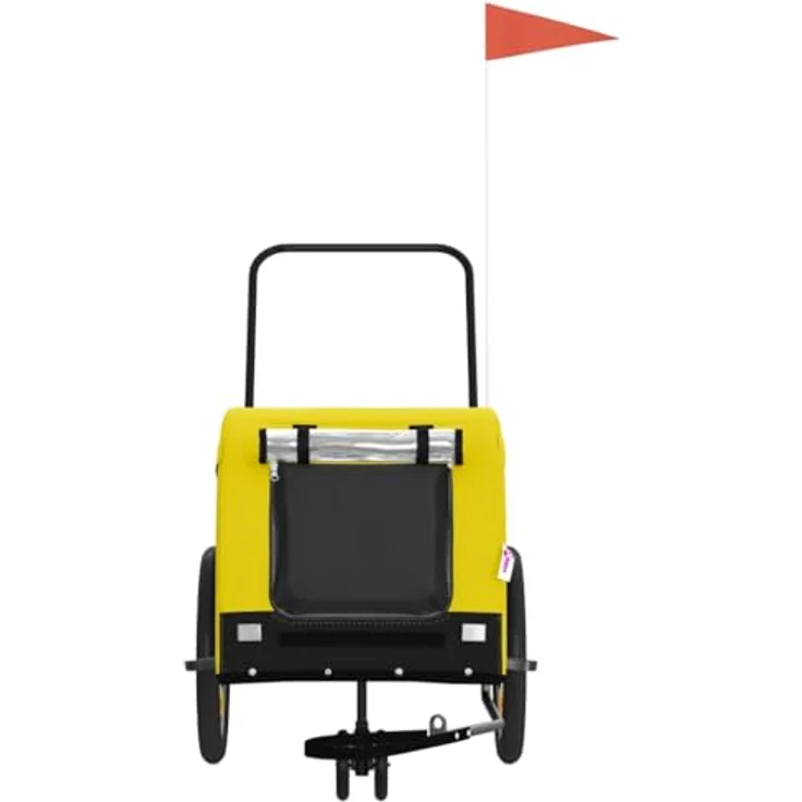 vidaXL Hunde-Transportbox Fahrradanhänger Gelb und Schwarz Oxford-Gewebe & Eisen, Reflektoren und Flagge für sicheres Fahren – Bild 3