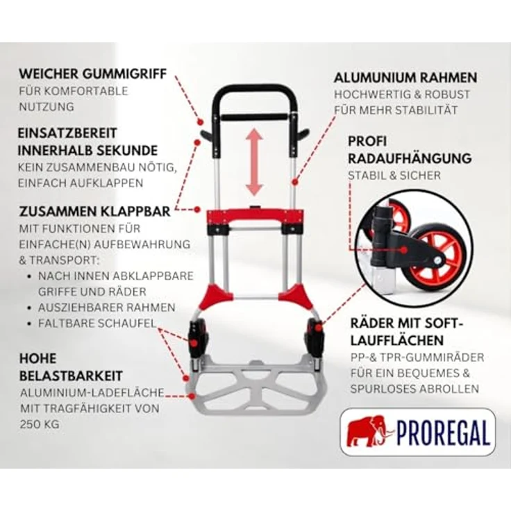 PROREGAL® Sackkarre ELEPHANT Tragkraft 250kg Alurahmen ergonomische Griffe Gummiräder, robuste Konstruktion für vielseitigen Einsatz, klappbare Profi-Sackkarre – Bild 6