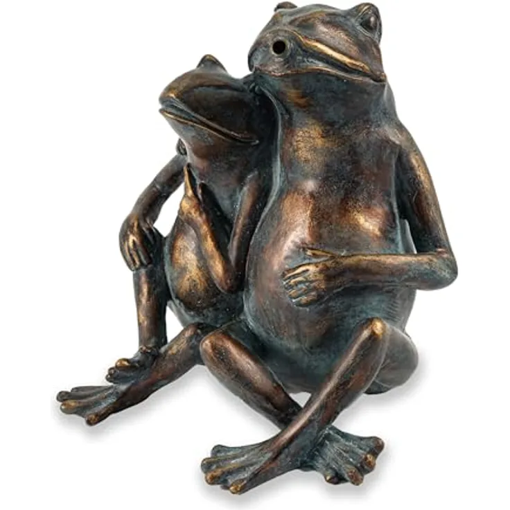 Esotec Wasserspeier-Figuren Frosch-Paar, Teichfigur aus Kunststein mit Silikonschlauch für Mini-Teich und Garten-Brunnen, wetterfest, 200 x 150 x 220 mm