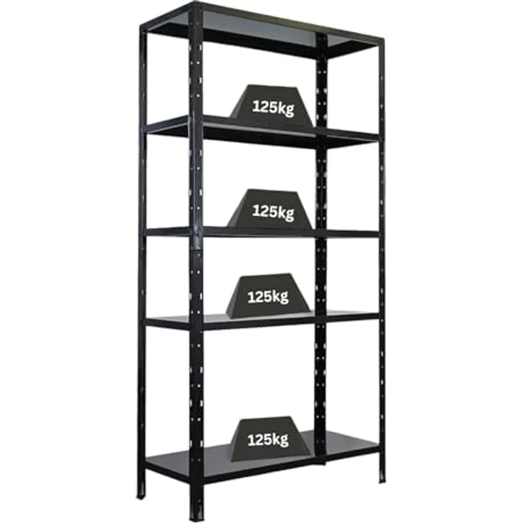Proregal Schwerlastregal Ares, 180 x 90 x 40 cm, 5 Böden, Traglast 125 kg pro Boden, Schwarz – Bild 1