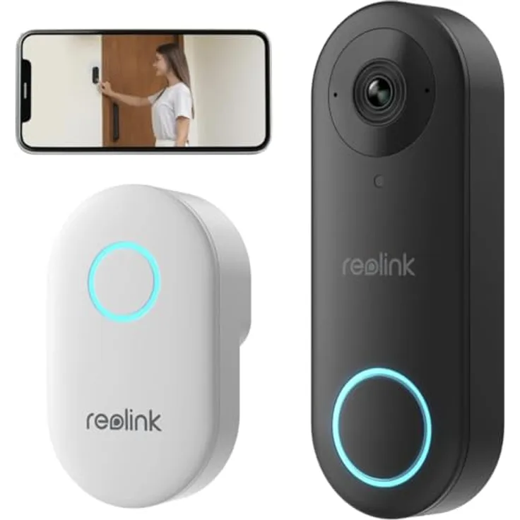 Reolink Video-Türklingel mit Chime, 5MP Ultra HD Kabelgebundene Türklingel mit Kamera, 2,4/5GHz WLAN, Personenerkennungsalarme, 180° Ultraweitwinkel, 2-Wege-Audio, Fernzugriff, Video Doorbell WiFi