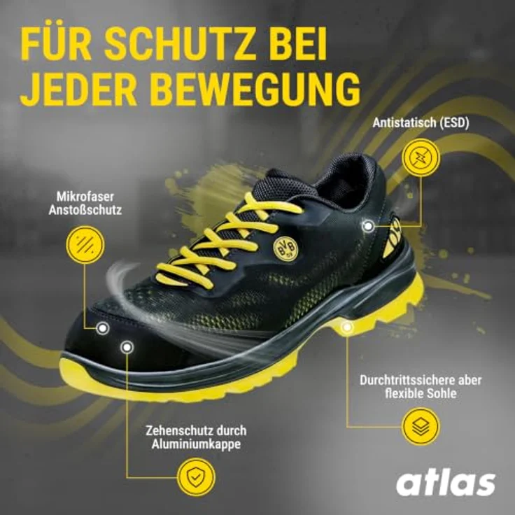 Atlas Malocher 09 S1P, Sicherheitshalbschuhe mit Alu-tec Kappe, metallfreier Durchtrittsicherheit, Größe 38, Weite 10, ESD-Ausstattung – Bild 3