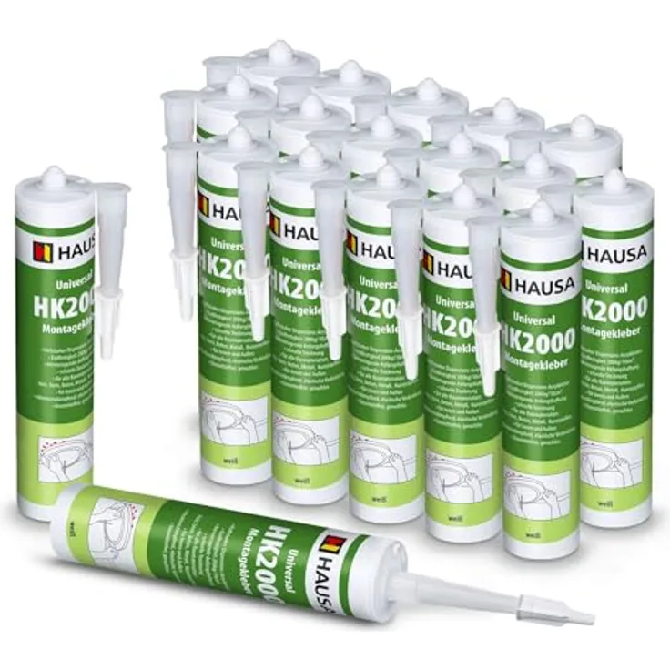 Hausa Montagekleber HK2000 18x 540g extra starker Acryl-Kleber weiß für Innen & Außenbau Styropor Leisten elastisch überstreichbar