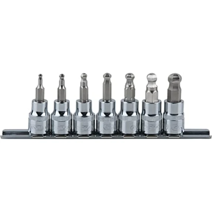 KS Tools Bohrer- und Bitset 3/8" CHROMEplus, 7-tlg. Innen6kant Kugelkopf, vernickelter Biteinsatz, Chrom Vanadium – Bild 2