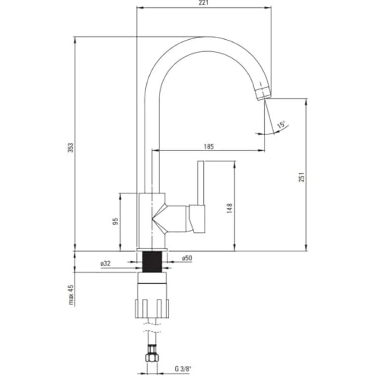 DEANTE Einbeckenspüle aus Granit, graphit matt mit schwarzer Küchenarmatur, 1-Becken-Design – Bild 3