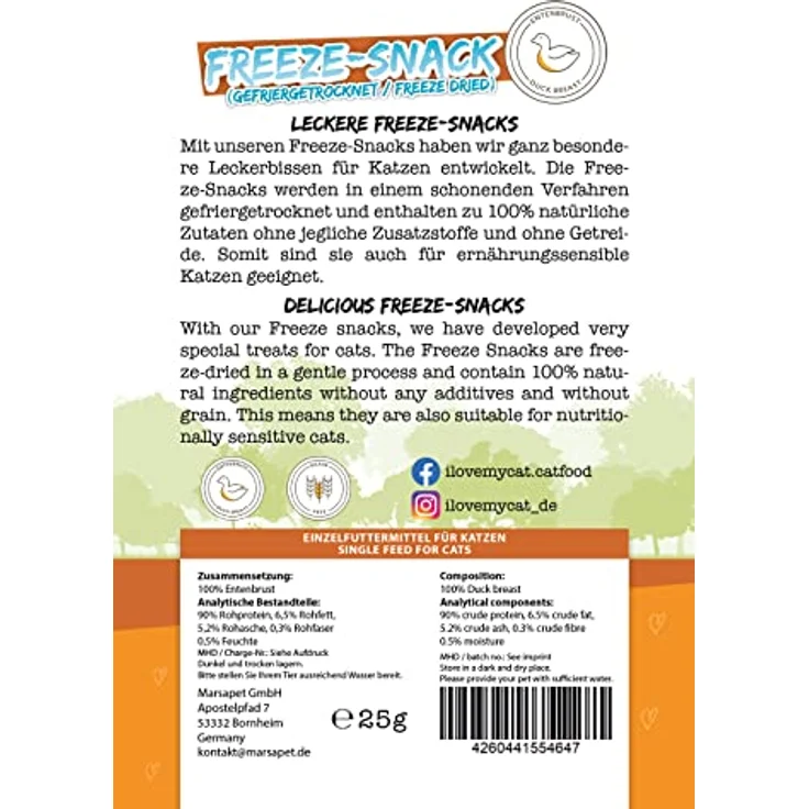 I Love My cat Freeze-Snack für Katzen Entenbrust (gefriergetrocknet) 25 g Gesunde Snacks für Katzen, frei von künstlichen Zusätzen – Bild 3