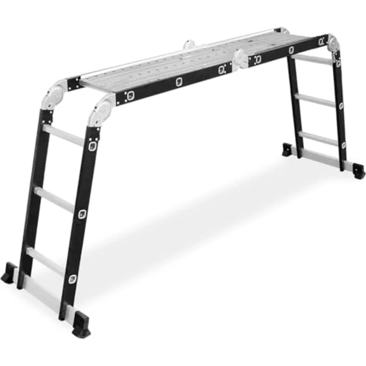 DRABEST Gelenkleiter 4x3 Sprossen mit Plattform, Aluminium und Stahl, Klappleiter, Aluleiter, Maximale Belastung bis 125 kg - Mehrzweckleiter, Ausziehleiter - 0,32 x 0,89 x 0,25 m – Bild 2