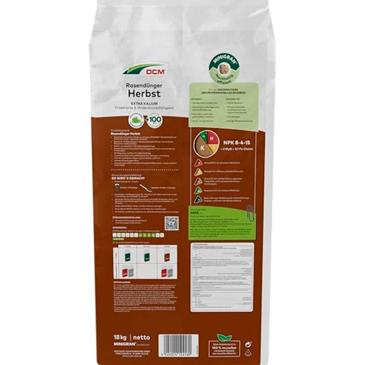 Cuxin CUXIN DCM Rasendünger Herbst, organisch-mineralischer Langzeitdünger mit MINIGRAN® TECHNOLOGY, 18 kg, für Frosthärte und Standfestigkeit – Bild 2