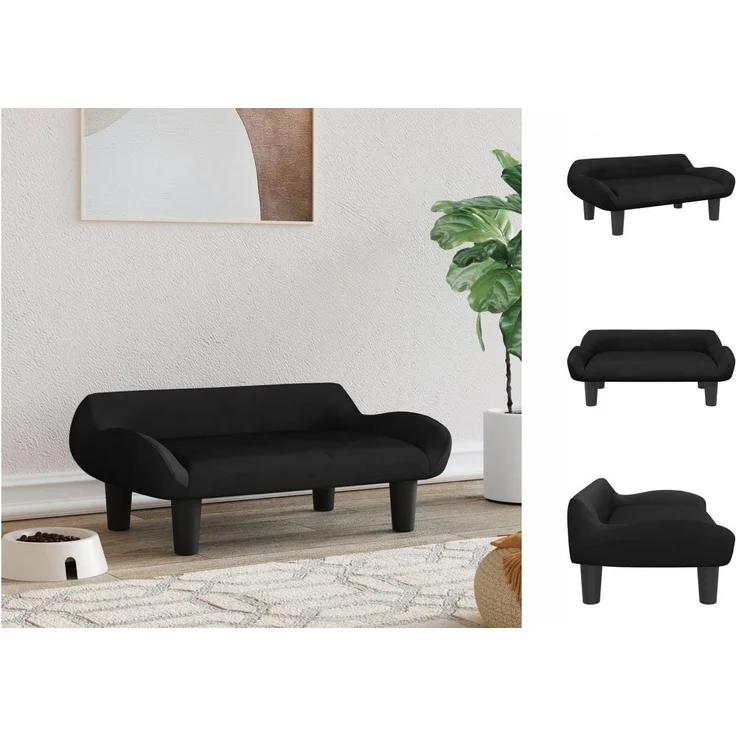 vidaXL Hundekorb Hundesofa Hundebett Schwarz 70x40x24 cm Samt Körbchen für kleine Hunde und Haustiere – Bild 1