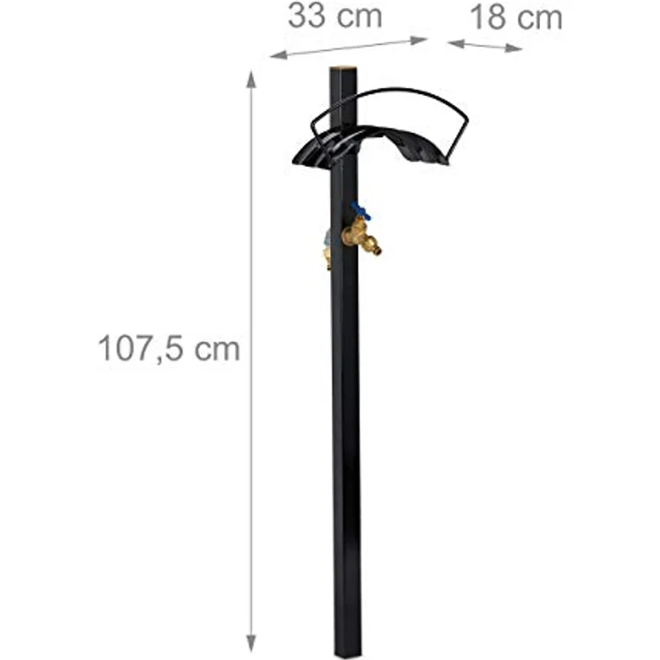 Relaxdays Garten Zapfstelle mit Schlauchhalter, 2X 3/4" Anschlüsse, für 45m Schlauch, Stahl, HBT 107,5x33x18 cm, schwarz – Bild 4