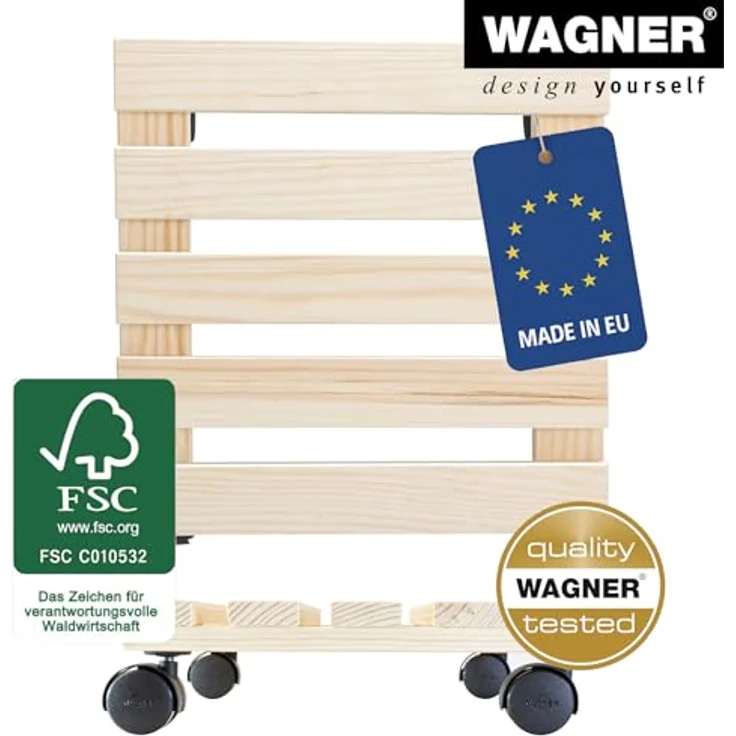 WAGNER Pflanzenroller PALETTI 35 x 35 cm I Pflanzenroller für Innenbereich, Kiefer Natur I Blumenroller aus FSC-zertifiziertem Massivholz I Kübelroller aus Holz I Tragkraft 100 kg ? 20003401 – Bild 9