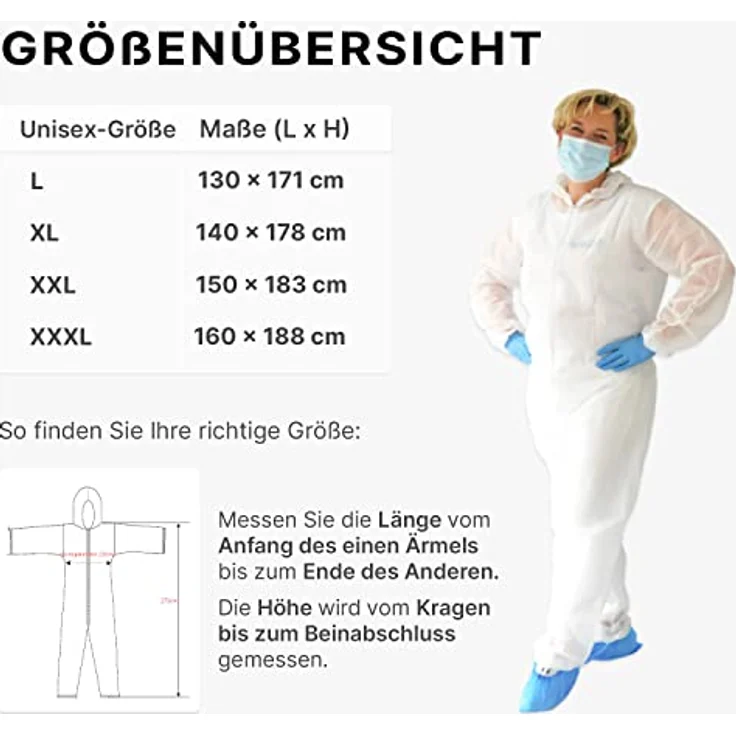 ARNOMED Einwegschutzanzug PP, 10er Set XL in Weiß, atmungsaktiv mit Kapuze, reißfest, ideal als Maler- und Lackieranzug – Bild 3