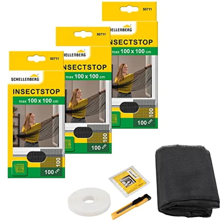 Schellenberg Fliegengitter für Fenster, Polyester, einfache Montage, zuschnei... anthrazit (3er PacK) - 100x100 - Schellenberg – Bild 2