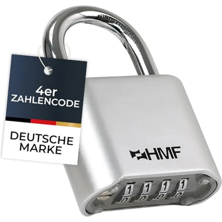 HMF Vorhängeschloss Zahlenschloss 3507-09, robustes 4-stelliges Zahlenschloss aus Zinklegierung, witterungsbeständig, Silber, 5,3 x 2,4 x 7,8 cm – Bild 1