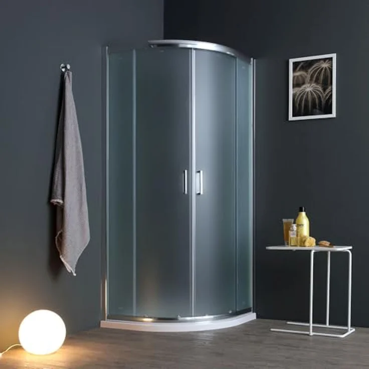 KIAMAMI VALENTINA Halbrunde Eckeinstieg Duschkabine 90X90cm, 6mm Satiniertes Sicherheitsglas, Schiebetür mit Magnetverschluss, Verstellbar – Bild 1