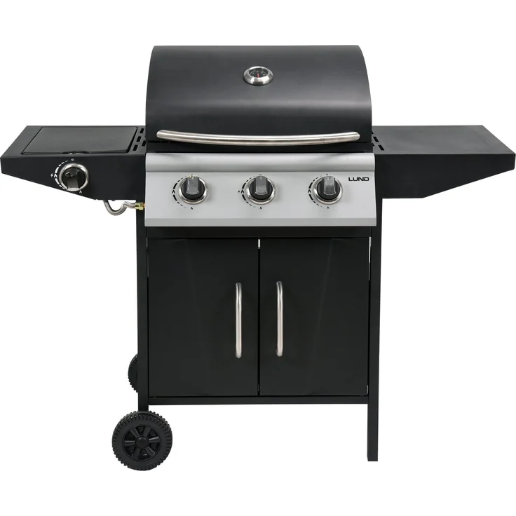 LUND Gasgrill 12,8kW, 3+1 Brenner, Stahl 127 x 56 x 106 cm, Schwarz – Bild 1