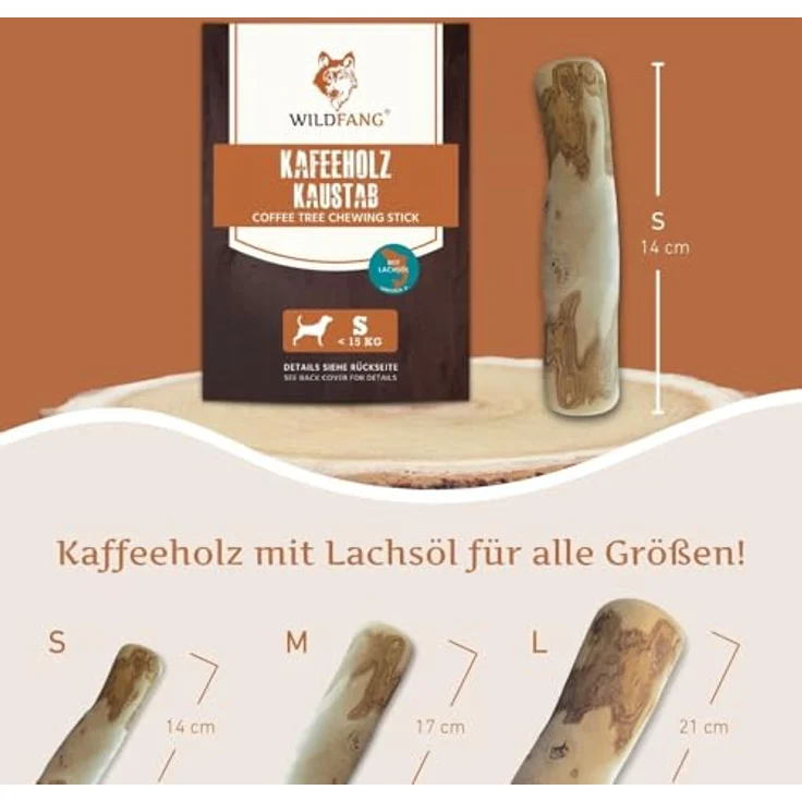 Wildfang® Kauwurzel aus Kaffeeholz mit Lachsöl, langlebiges Kauspielzeug für Hunde, Zahnpflege & Kaumuskel Training, Größe S – Bild 3