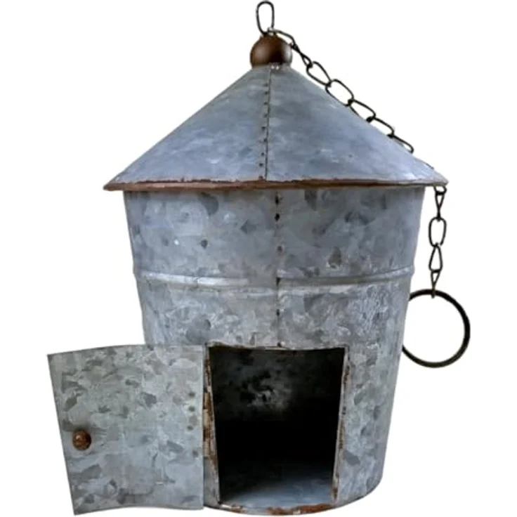 FTWDesign Großer Nistkasten für Vögel, Vogelhaus aus Zink für Draußen mit Spitzdach und Aufhängkette, ca. 16cm x 16cm x 19cm – Bild 2
