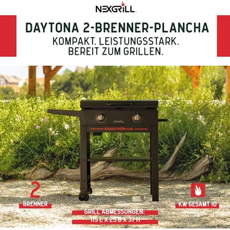 Nexgrill 2-Brenner Plancha Gasgrill, kompakter Standgrill mit keramikbeschichteter Grillplatte und 10 kW Leistung für Garten, Balkon & Outdoor BBQ – Bild 2