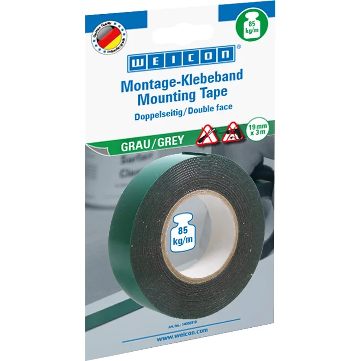 WEICON Montage-Klebeband Grau | doppelseitig | 3 m, grau