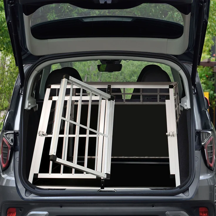 Juskys Alu Hundetransportbox XL - 96 × 91 × 70 cm – Auto Hundebox robust & pflegeleicht – 2 Gittertüren verschließbar - Reisebox für Hunde – Bild 2