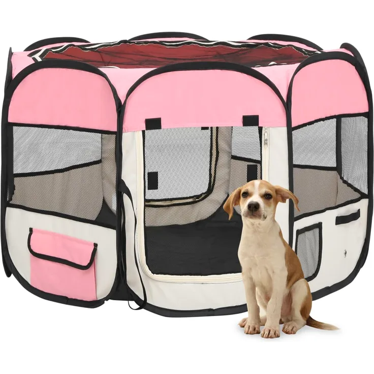 vidaXL Faltbarer Welpenlaufstall mit Tragetasche Rosa 90x90x58 cm