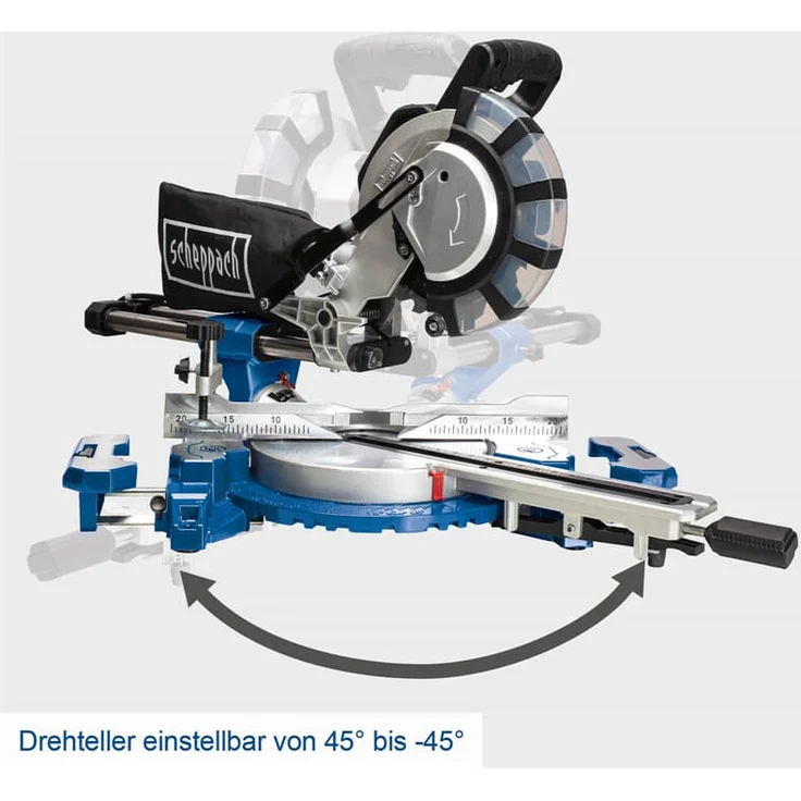 Scheppach HM254SPX Kappzugsäge inkl. 2.Sägeblatt - 2200W | Ø254mm Sägeblatt | Schnittbreite/höhe: 340mm x 90mm | inkl. Laser | Aluauflagen, Drehtisch mit Schnellarretierung, Kappsäge Gehrungssäge – Bild 8