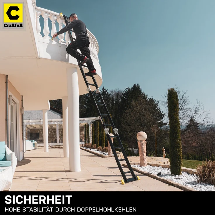 Craftfull Mehrzweckleiter CF-104A 6in1 Alu Multifunktionsleiter Gelenkleiter (4.7 Meter Black Edition 4x4 Sprossen) – Bild 6