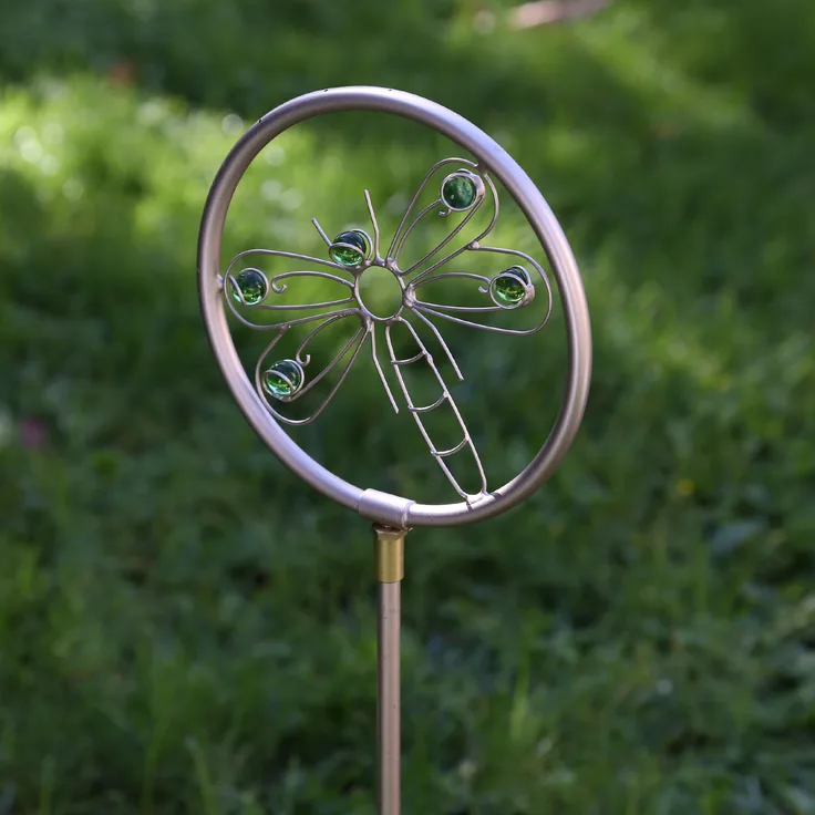 Gartenstecker LIBELLE - Rasensprenger - Wasserspiel - Edelstahl - rotierend - H 75cm - silber, grün