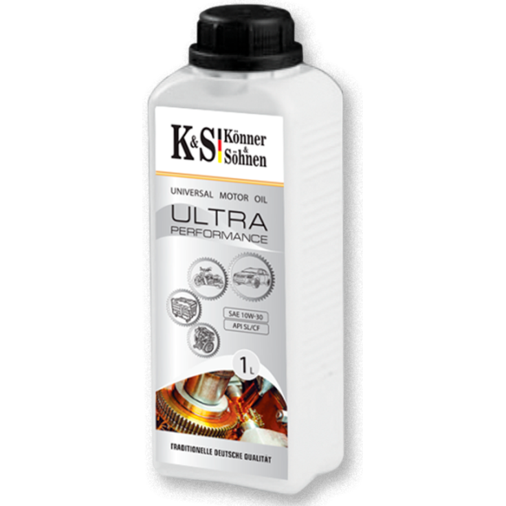 Könner & Söhnen KS 10W-30 Hochwertiges halbsynthetisches Mehrbereichsmotorenöl ULTRA Performace von «Könner & Söhnen» für Benzin- und Dieselmotoren, Inhalt 1 L