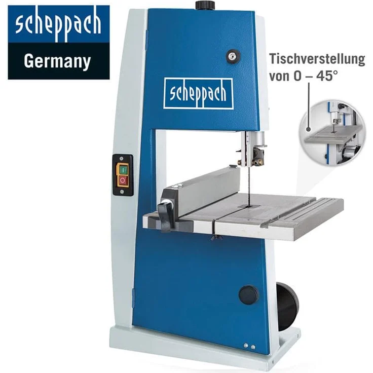 Scheppach Bandsäge BASA1 (300 Watt, max. Schnitthöhe: 100mm, Durchlassbreite: 195mm, bis zu 45° schwenkbarer Arbeitstisch, Bandrad-Ø: 200mm, Schnittgeschwindigkeit: 880m/min) – Bild 4