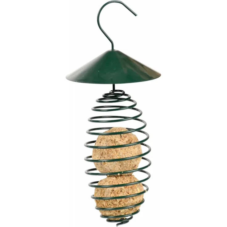 Esschert Design Futterfeder mit Dach aus Metall, zum Aufhängen, Gefäß für Futterbälle, Futterkugeln, ca. 24 cm hoch