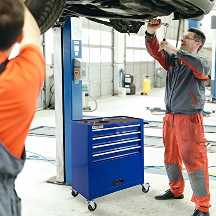 Werkstattwagen Werkzeugwagen Rollwagen Toolbox 4 Schubladen kugelgelagert - blau - Arebos – Bild 7