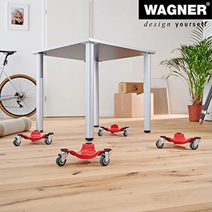 Transporthilfe MM 1196, 25 x 25 x 7,5 mm, softe Rollen Ø 50 mm, Stahl beschichtet, rot, Tragkraft 100 kg – Bild 5