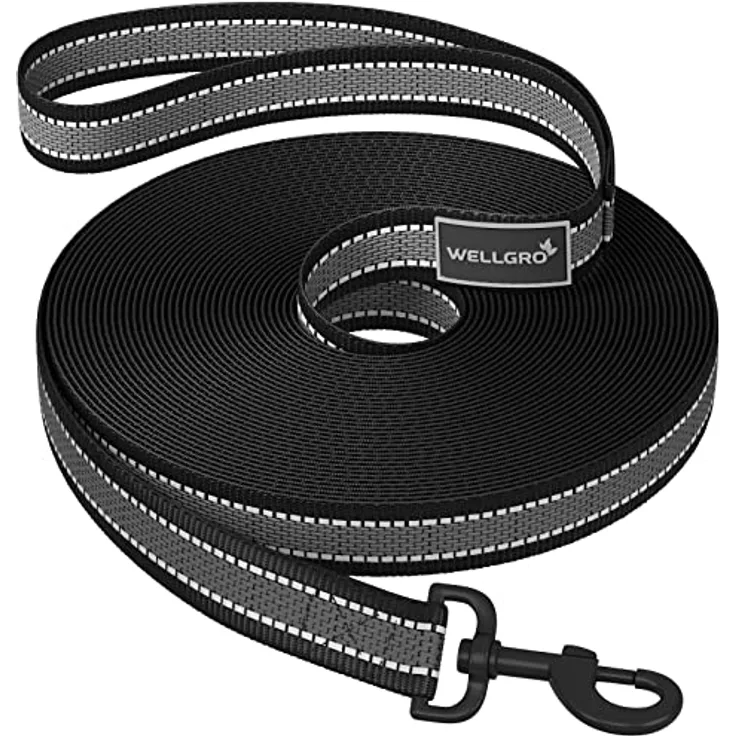 3 Meter WELLGRO Schleppleine für Hunde mit Handschlaufe und Metallkarabiner - Anti-Slip reflektierend