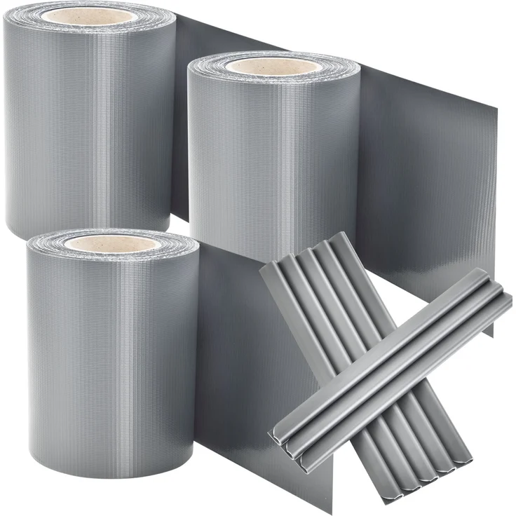 Juskys PVC Sichtschutzstreifen Doppelstabmatten Zaun 3er Set - 3 Rollen á 35m x 19cm - Befestigungsclips - Zaunfolie Sichtschutz Windschutz – hellgrau – Bild 1