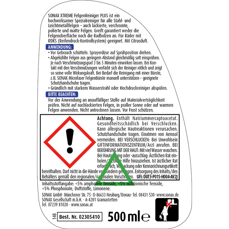 SONAX 02305410 XTREME Felgenreiniger PLUS mit XTREME Reinigungs- und Trockentuch Aktions Set 500 ml Citrus Duft für alle Stahl-und Leichtmetallfelgen und Räder mit RDKS ph-hautneutrale Formel – Bild 4