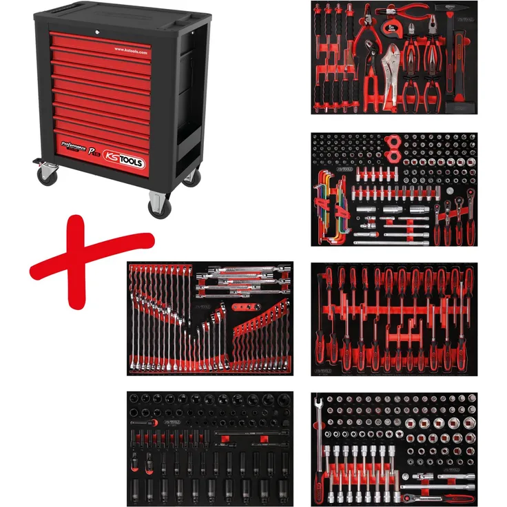 KS TOOLS Performanceplus Werkstattwagen-Satz P15 mit 423 Werkzeugen für 6 Schubladen