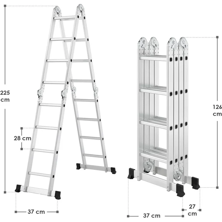 Juskys Aluminium Multifunktionsleiter 4x4 Stufen - 4,7 m Länge klappbar – Leiter 4-teilig bis 150 kg - Gelenkleiter Klappleiter Stehleiter Aluleiter – Bild 10