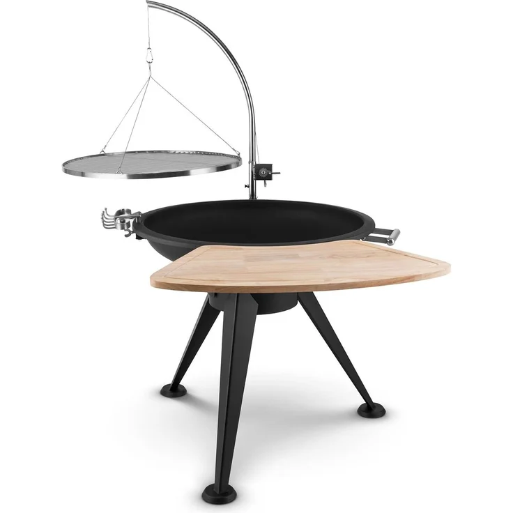 Delion Galgen-Schwenkgrill Feuerschale Ø80cm Hochfuß Seilzug Edelstahl Schwarz – Bild 3