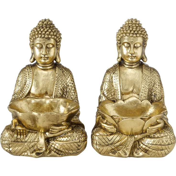 2er Set Buddha Dekofigur, Kunstharz gold, H 30 cm, JARVEN