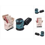 Makita DBO180Z Akku Exzenterschleifer 18 V 125 mm + Toolbrothers TURTLE Schleifpapier Set - ohne Akku, ohne Ladegerät, Ideal für Heimwerker, Schleifen, fest montierte Staubbox